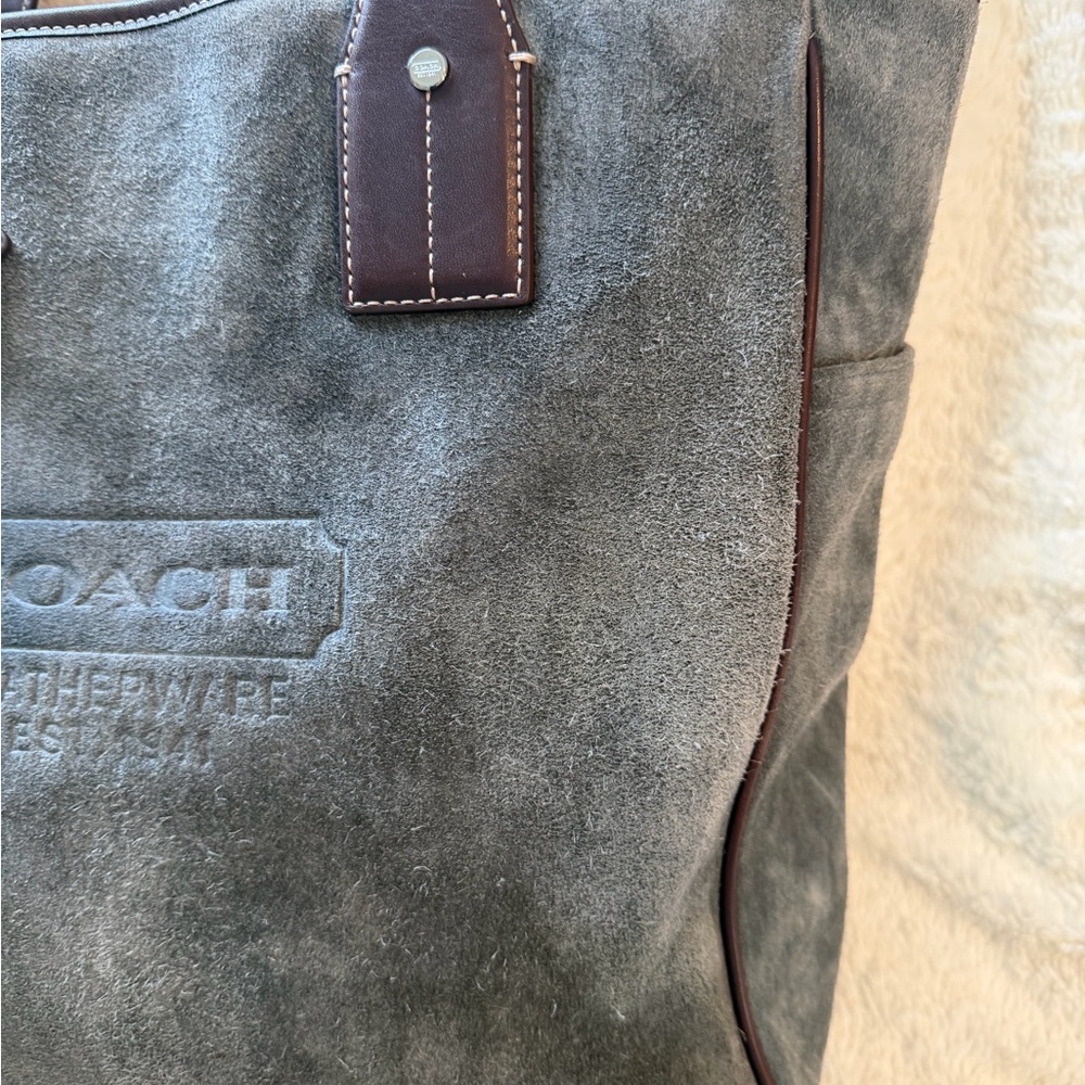 Coach Vintage Gray Suede-Brown Leather #5995 Tote 16.5x12.5 2003 - Picture 9 of 15